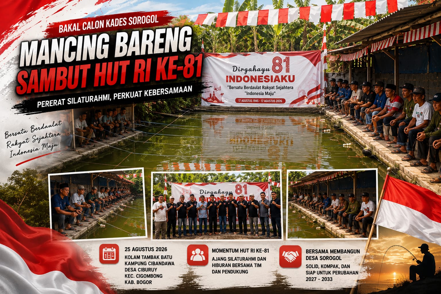 Bakal Calon Kades Sorogol Gelar Mancing Bareng Sambut HUT RI ke-81